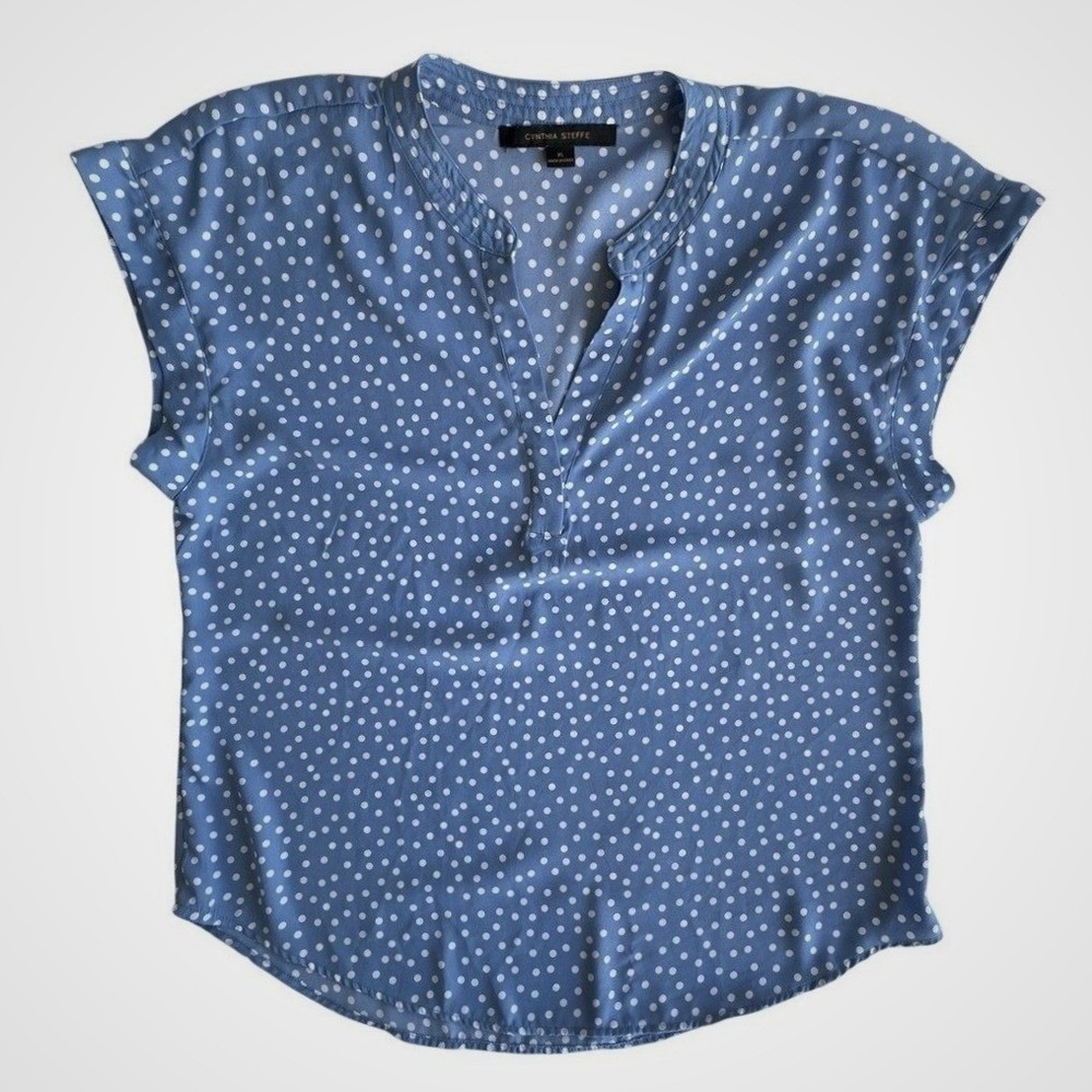 Cynthia Steffe Blue and White Polka Dot Blouse Size XL